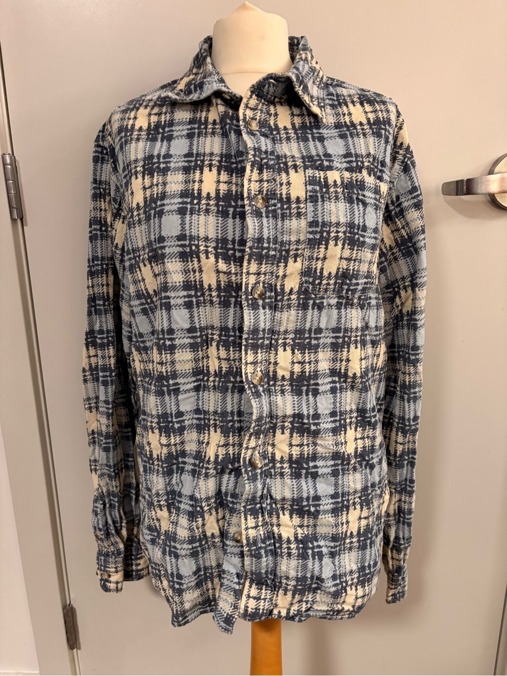 BDG Urban Outfitters Plaid Corduroy Button-Up Shirt – Blue/Cream